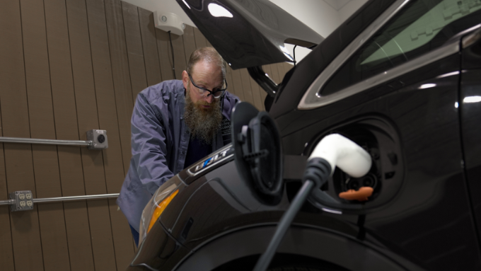 black electric vehicle in RVC lab