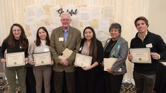 RVC Trustee Bob Trojan with four RVC scholarship recipients and RVC Trustee Gloria Cudia